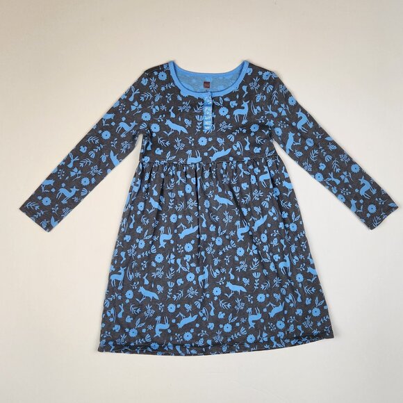 Tea Collection Other - Tea Collection Long Sleeve Sparkle Henley Dress Floral Forest Animals sz 6